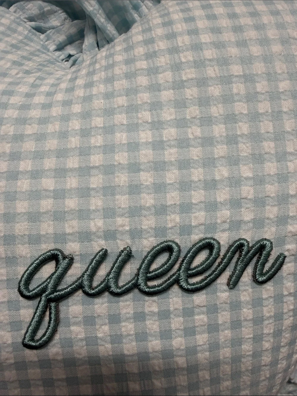 Style House | “Nap Queen” Embroidered Heart Gingham Pillow Home Decor